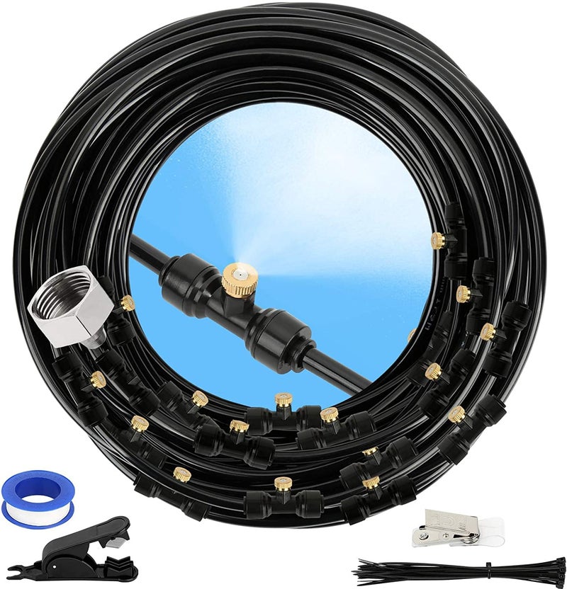 GMAULEE نظام تبريد بالرش، خط رش DIY بطول 33 قدم (10 متر) + 10 فوهات رذاذ نحاسية + موصل نحاسي (3/4'') نظام رذاذ خارجي للحديقة، حديقة مائية، ترامبولين، دفيئة - Image 1